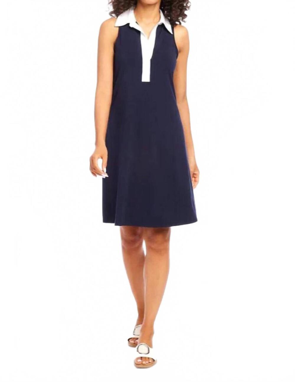 NEW KAREN KANE contrast placket mini dress in navy with white